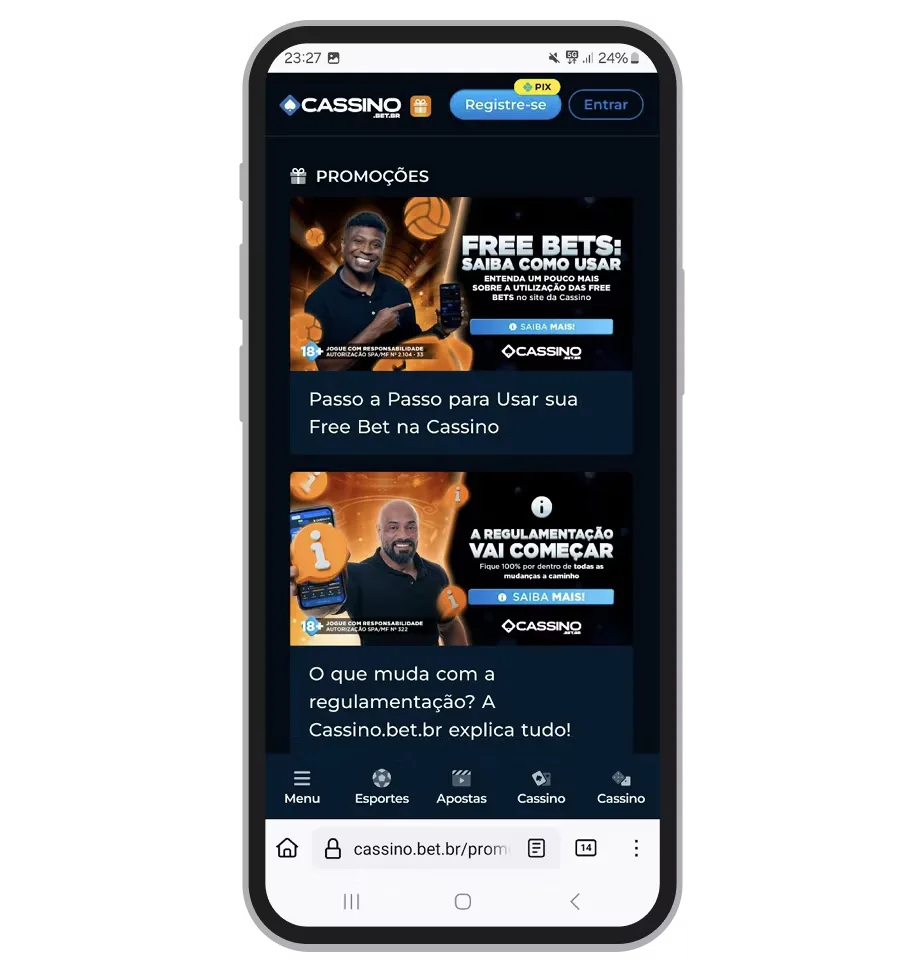 Página de promoções no celular, com dois banners empilhados e o título de cada oferta em texto logo abaixo da arte.